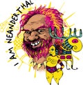 Cheerful Neanderthal. Vector illustration.